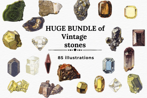Download Vintage Stones Clipart, Crystals Bundle - Stone Collection