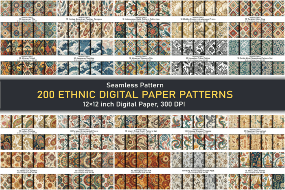 Download 200 Ethnic Digital Paper Patterns – JPG - Digital Collection