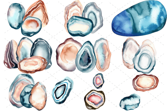 Download 10 Watercolor Agate Stones Bundle - Stone Collection