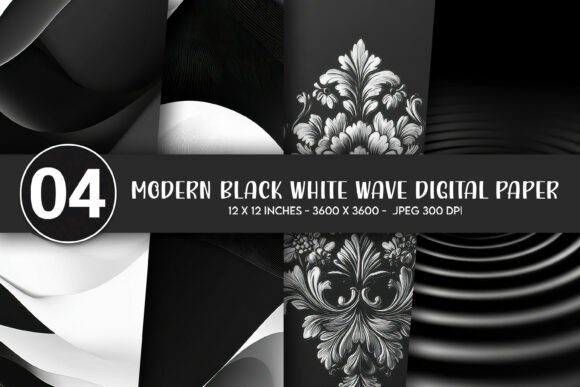Download Modern Black White Wave Digital Paper - Digital Collection