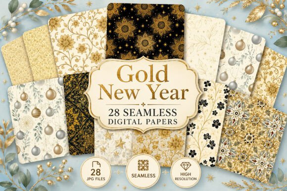 Download Gold New Year Seamless Digital Paper - Digital Collection